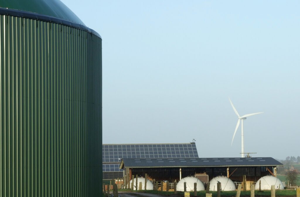 Wind turbines and a solar farm