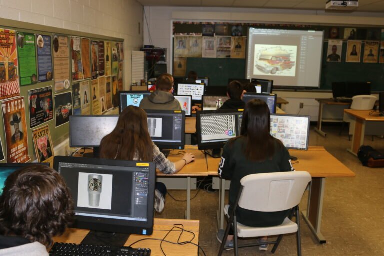 Students in a technology classroom