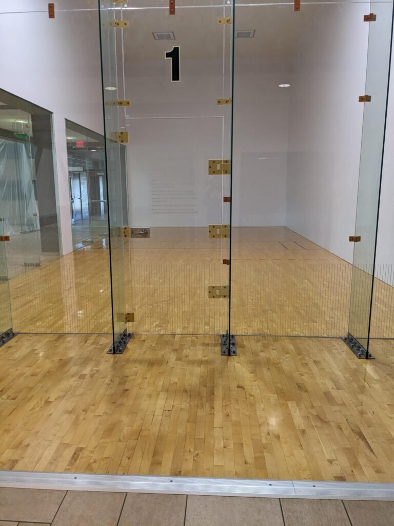 An indoor racquet sport court