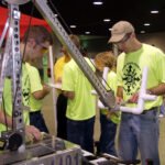 Students competing in a school robotics competition