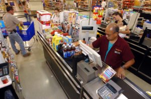 A family shopping at a supermarket