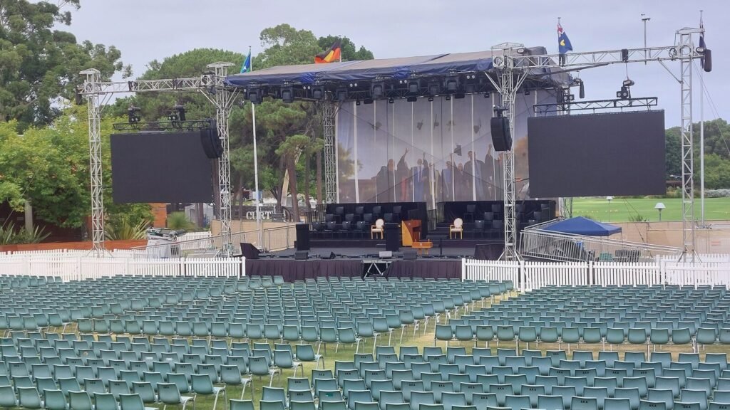 Graduation ceremony stage and seating at Curtin University in Bentley, Western Australia