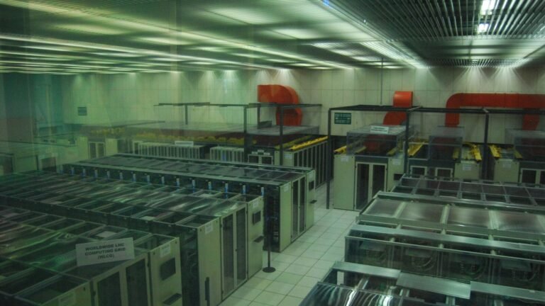 Rows of computer servers in a data centre