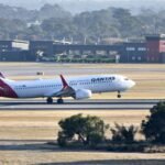 Qantas Boeing 737 at Perth Airport in Western Australia