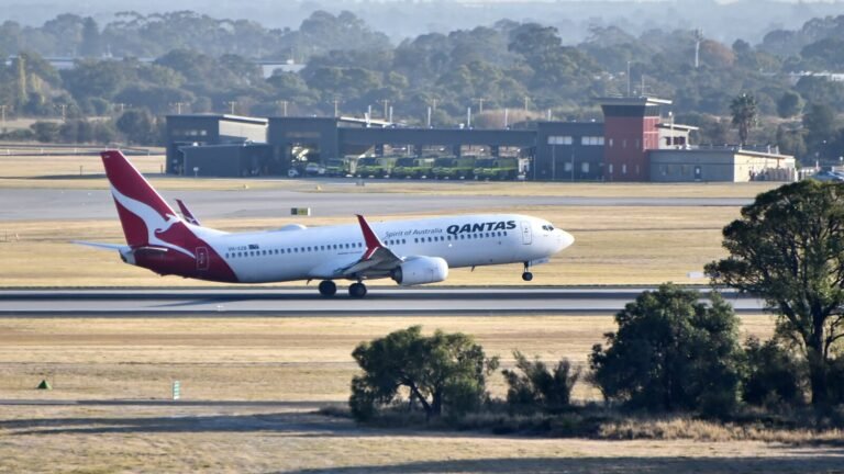 Qantas Ground Workers Strike for 24 Hours at Five Airports Including Perth as Pay Dispute Drags On Qantas Boeing 737 at Perth Airport in Western Australia